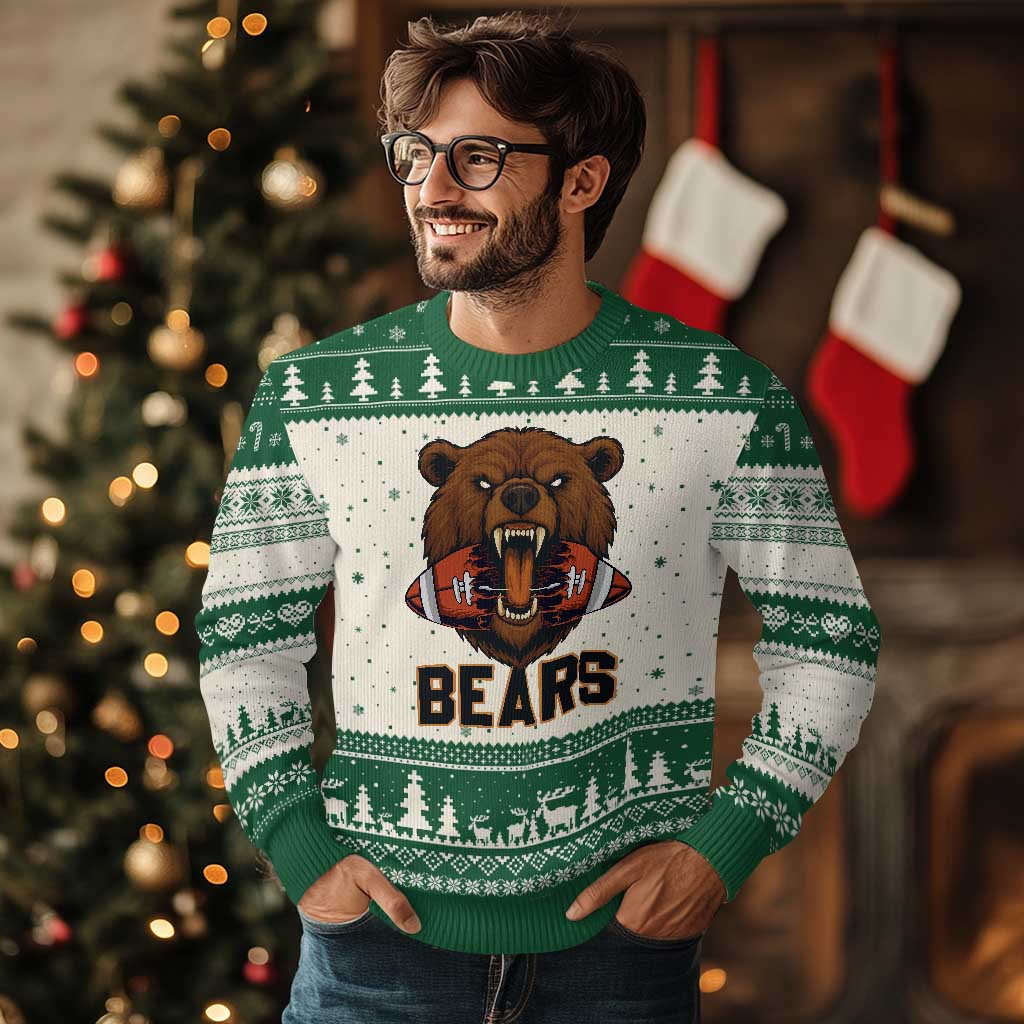Football Player Gift Ugly Christmas Sweater Fierce Br Biting Ball TS12 Beige Green Print Your Wear