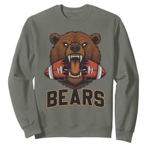 Football Player Gift Sweatshirt Fierce Br Biting Ball TS12 Military Green Print Your Wear