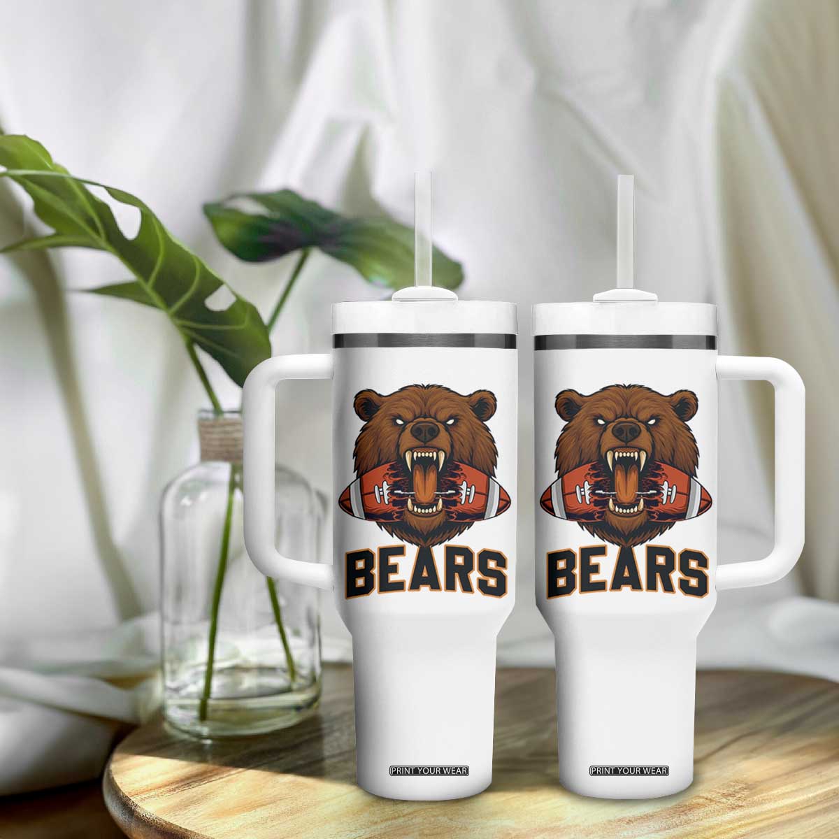 Football Player Gift Tumbler With Handle Fierce Br Biting Ball TS12 Print Your Wear