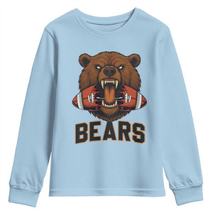 Football Player Gift Youth Sweatshirt Fierce Br Biting Ball TS12 Light Blue Print Your Wear