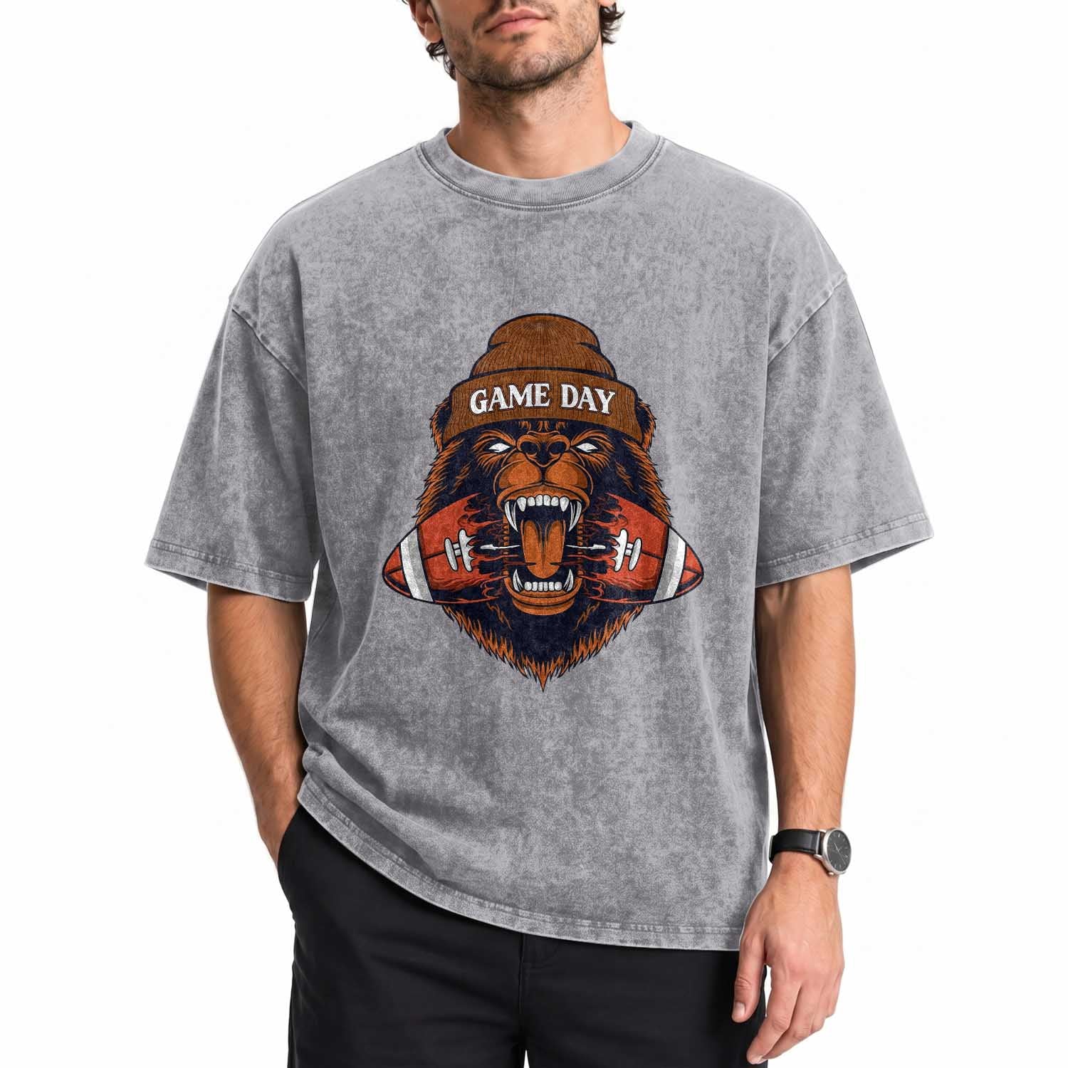 Game Day Fierce BR Biting Ball Washed Cotton T-Shirt Football Player Gift