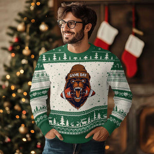 Game Day Fierce BR Biting Ball Ugly Christmas Sweater Football Player Gift TS12 Beige Green Print Your Wear