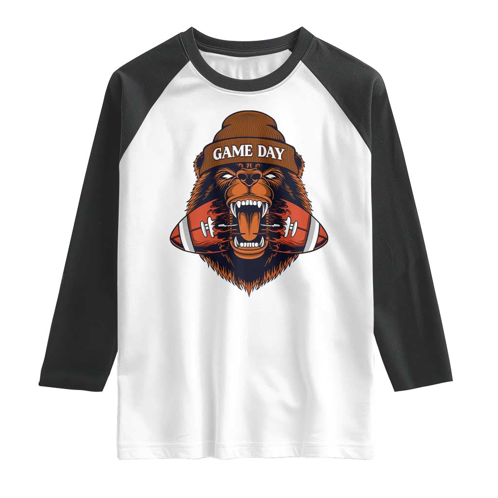 Game Day Fierce BR Biting Ball Raglan Shirt Football Player Gift TS12 White Black Print Your Wear