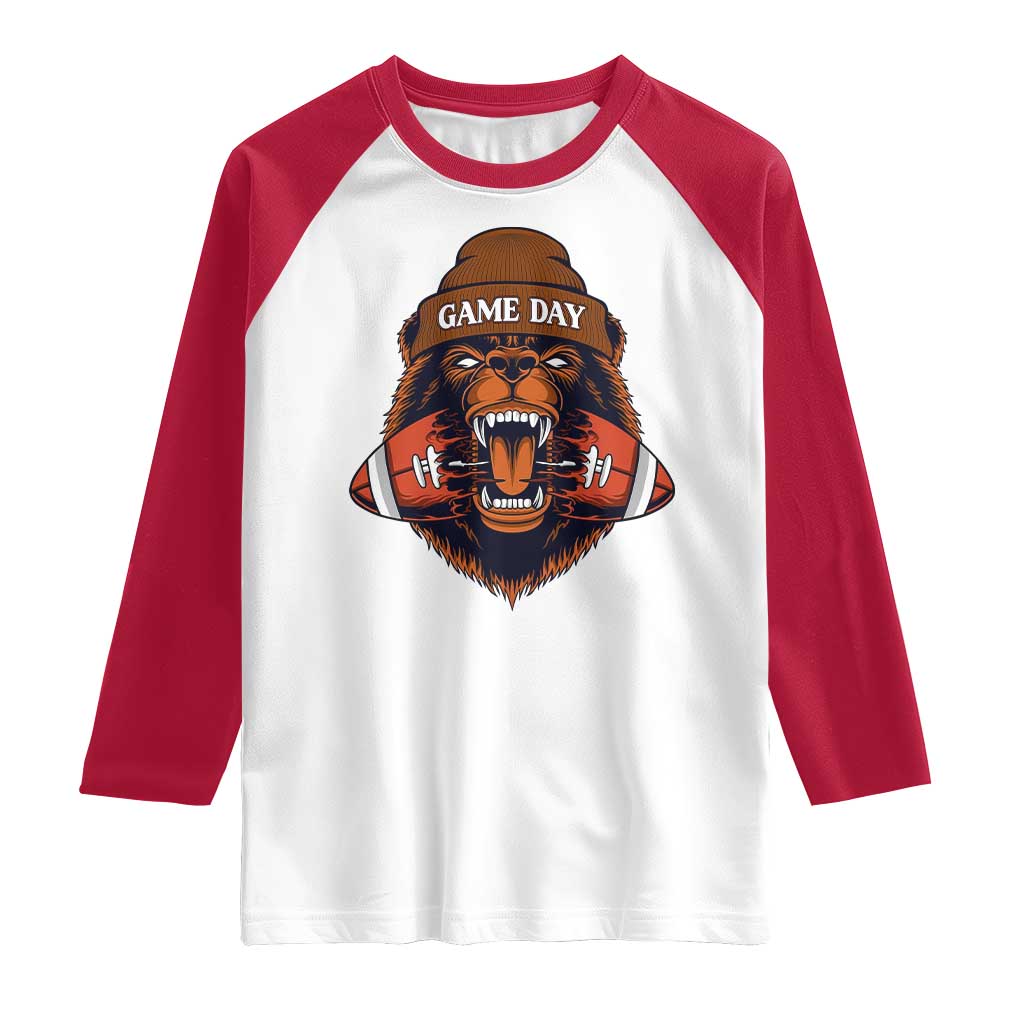 Game Day Fierce BR Biting Ball Raglan Shirt Football Player Gift TS12 White Red Print Your Wear
