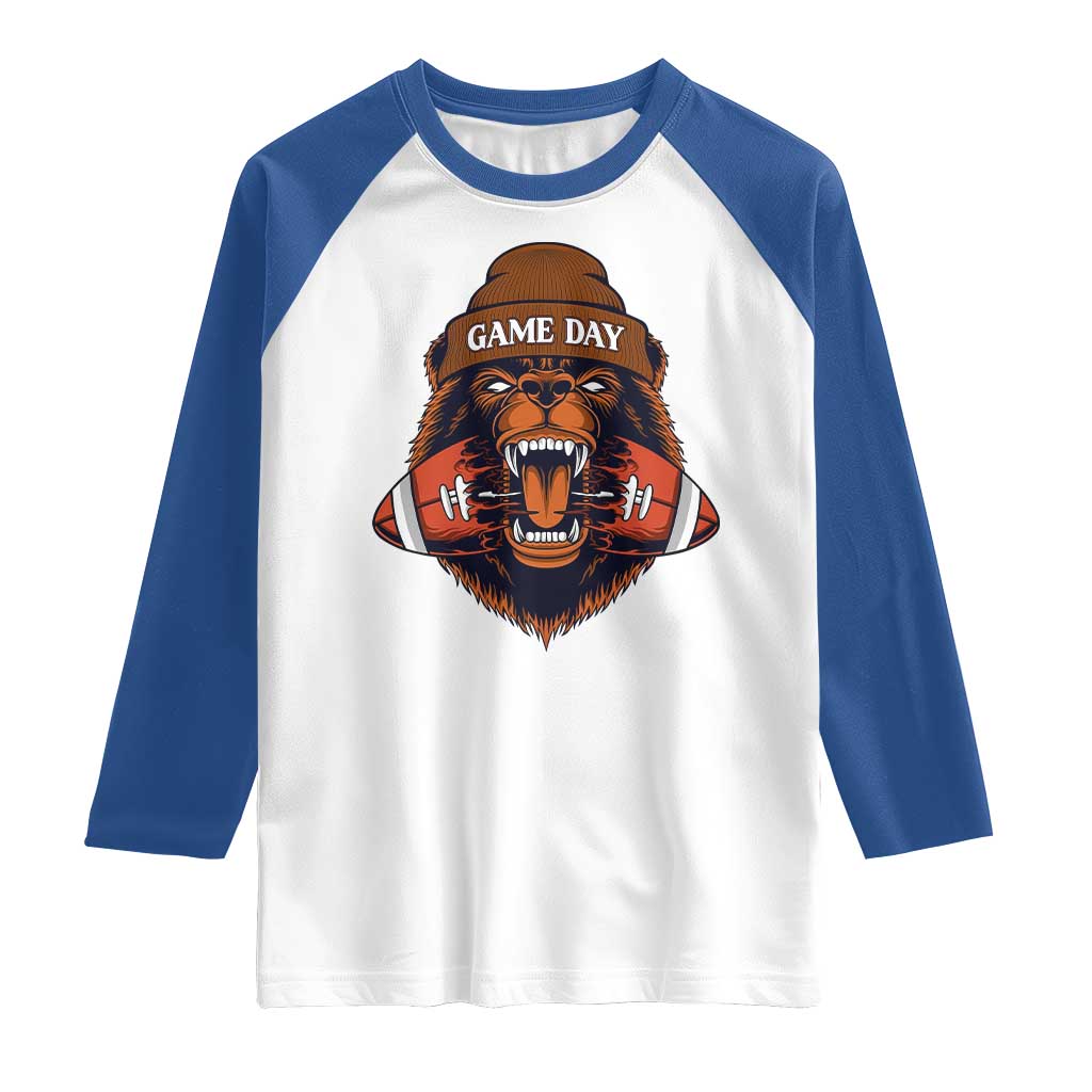 Game Day Fierce BR Biting Ball Raglan Shirt Football Player Gift TS12 White Royal Print Your Wear