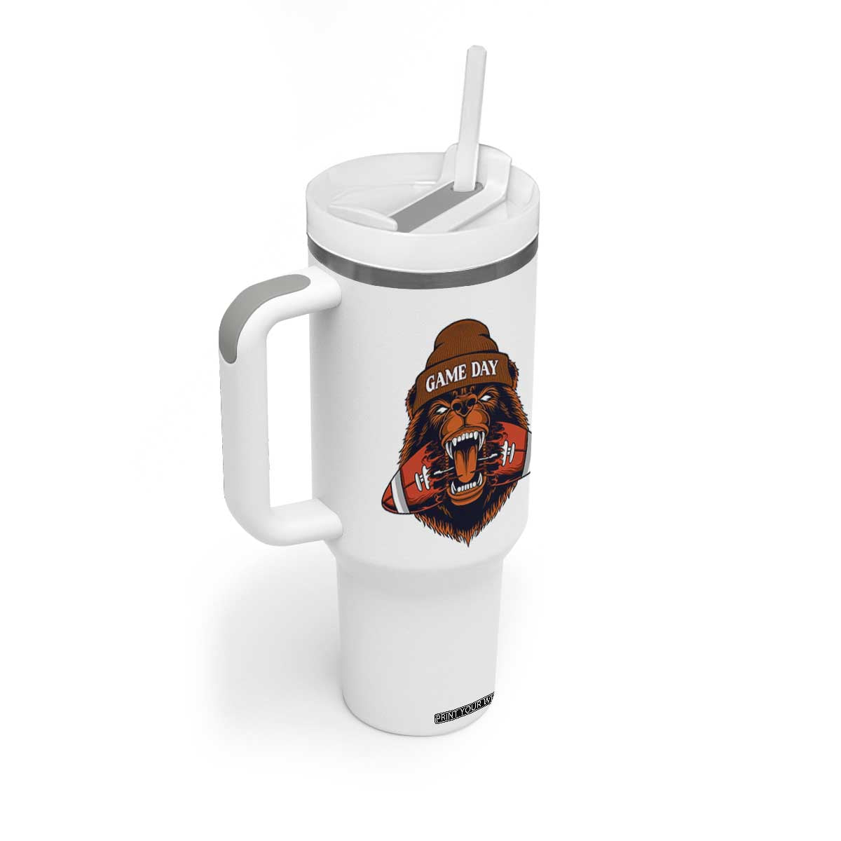 Game Day Fierce BR Biting Ball Tumbler With Handle Football Player Gift TS12 Print Your Wear