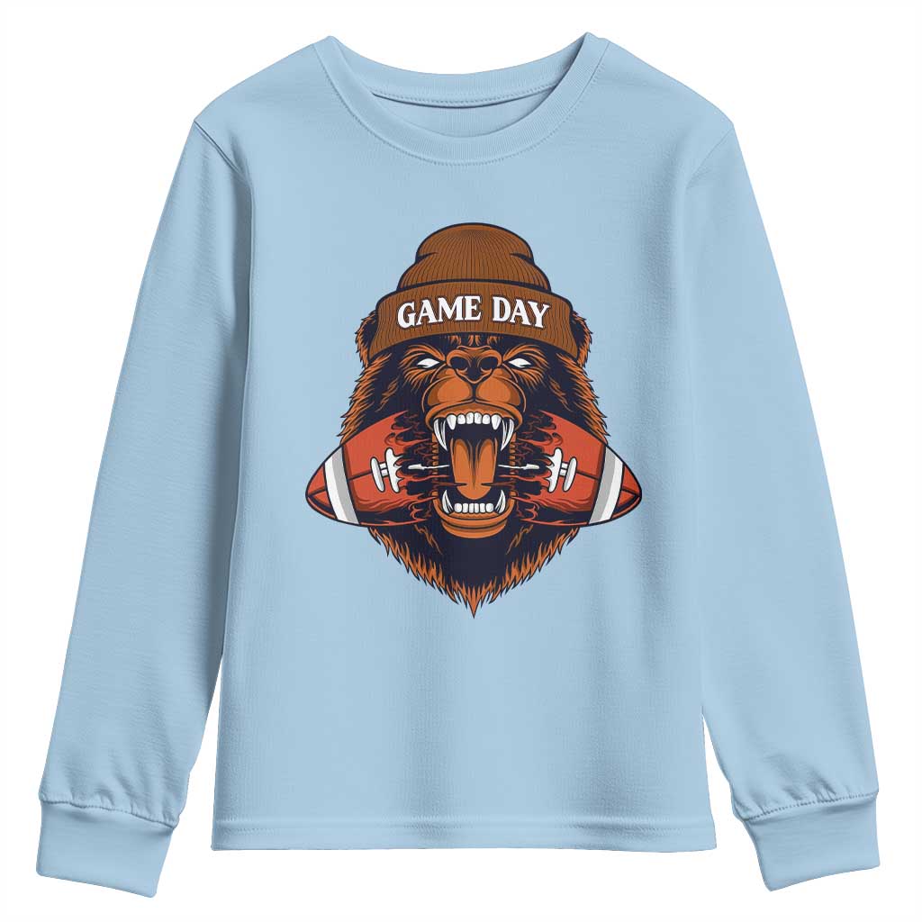 Game Day Fierce BR Biting Ball Youth Sweatshirt Football Player Gift TS12 Light Blue Print Your Wear