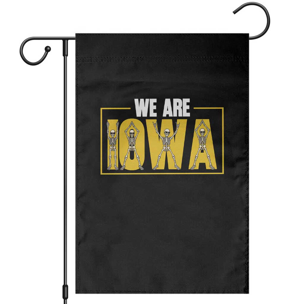 Funny Iowa State Pride Garden Flag Halloween Dancing Skeletons