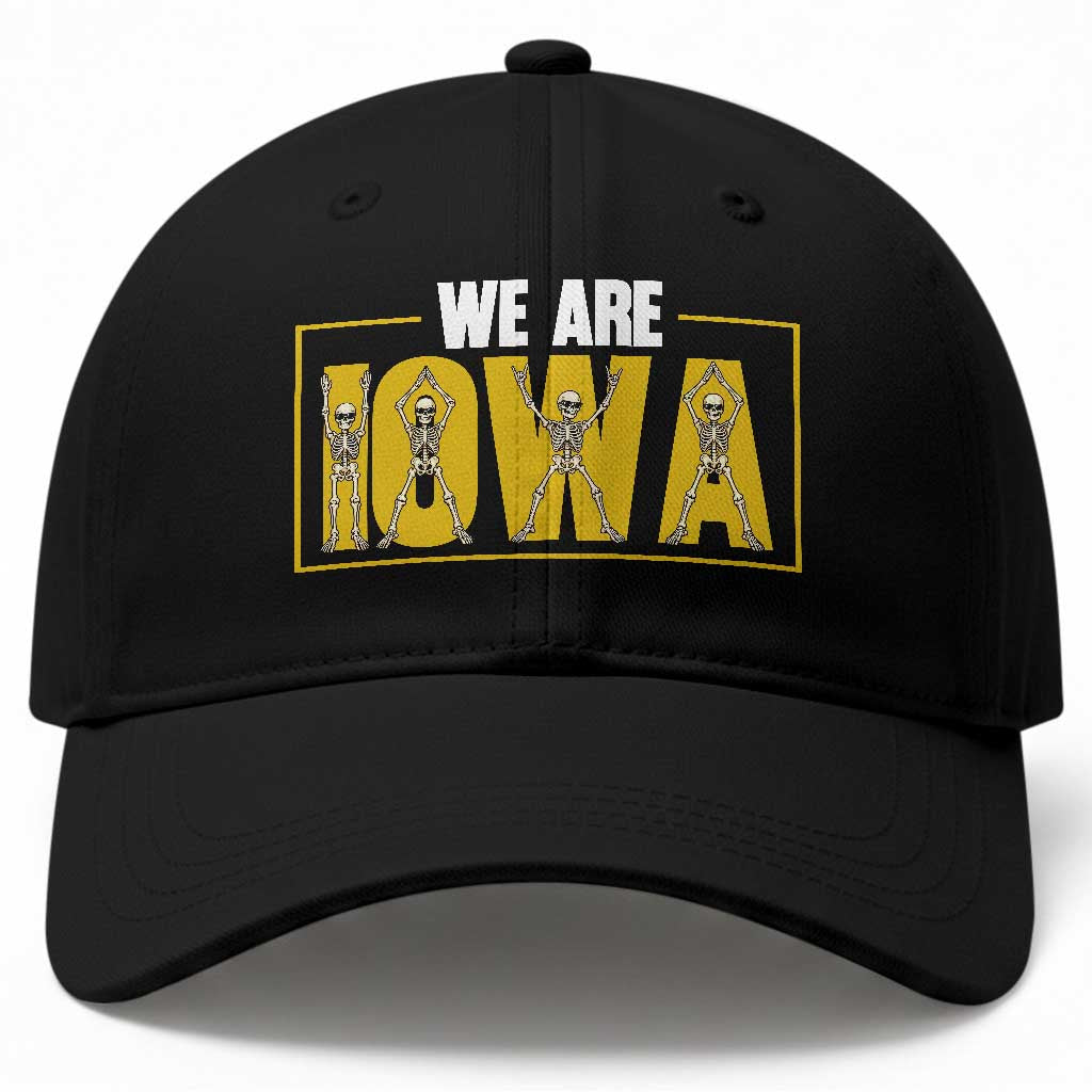 Funny Iowa State Pride Baseball Cap Halloween Dancing Skeletons