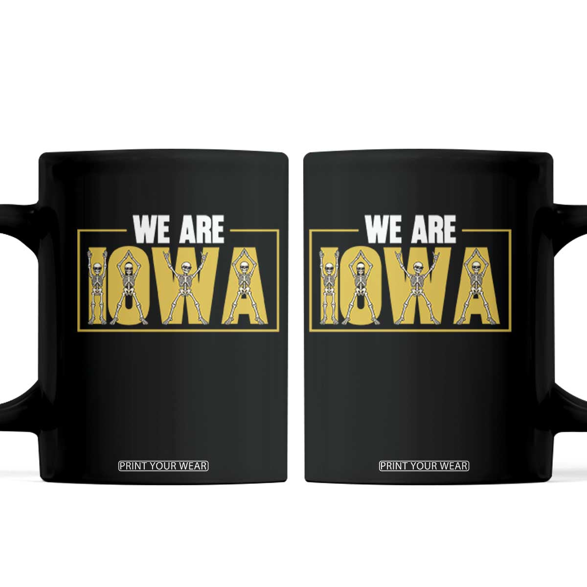 Funny Iowa State Pride Coffee Mug Halloween Dancing Skeletons