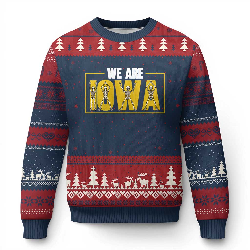 Funny Iowa State Pride Ugly Christmas Sweater Halloween Dancing Skeletons