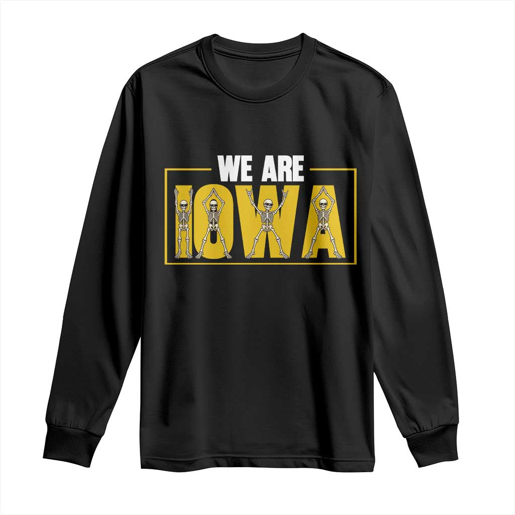 Funny Iowa State Pride Long Sleeve Shirt Halloween Dancing Skeletons