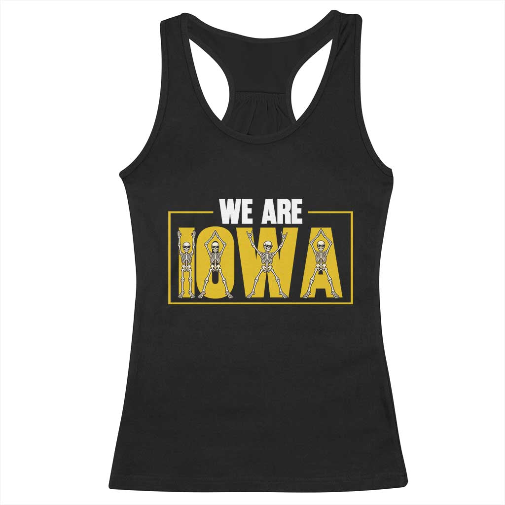 Funny Iowa State Pride Racerback Tank Top Halloween Dancing Skeletons
