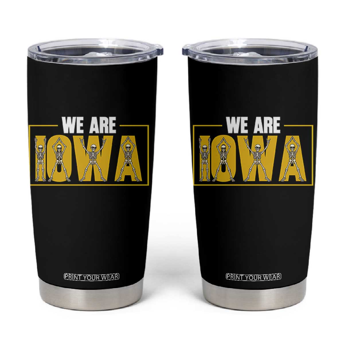 Funny Iowa State Pride Tumbler Cup Halloween Dancing Skeletons