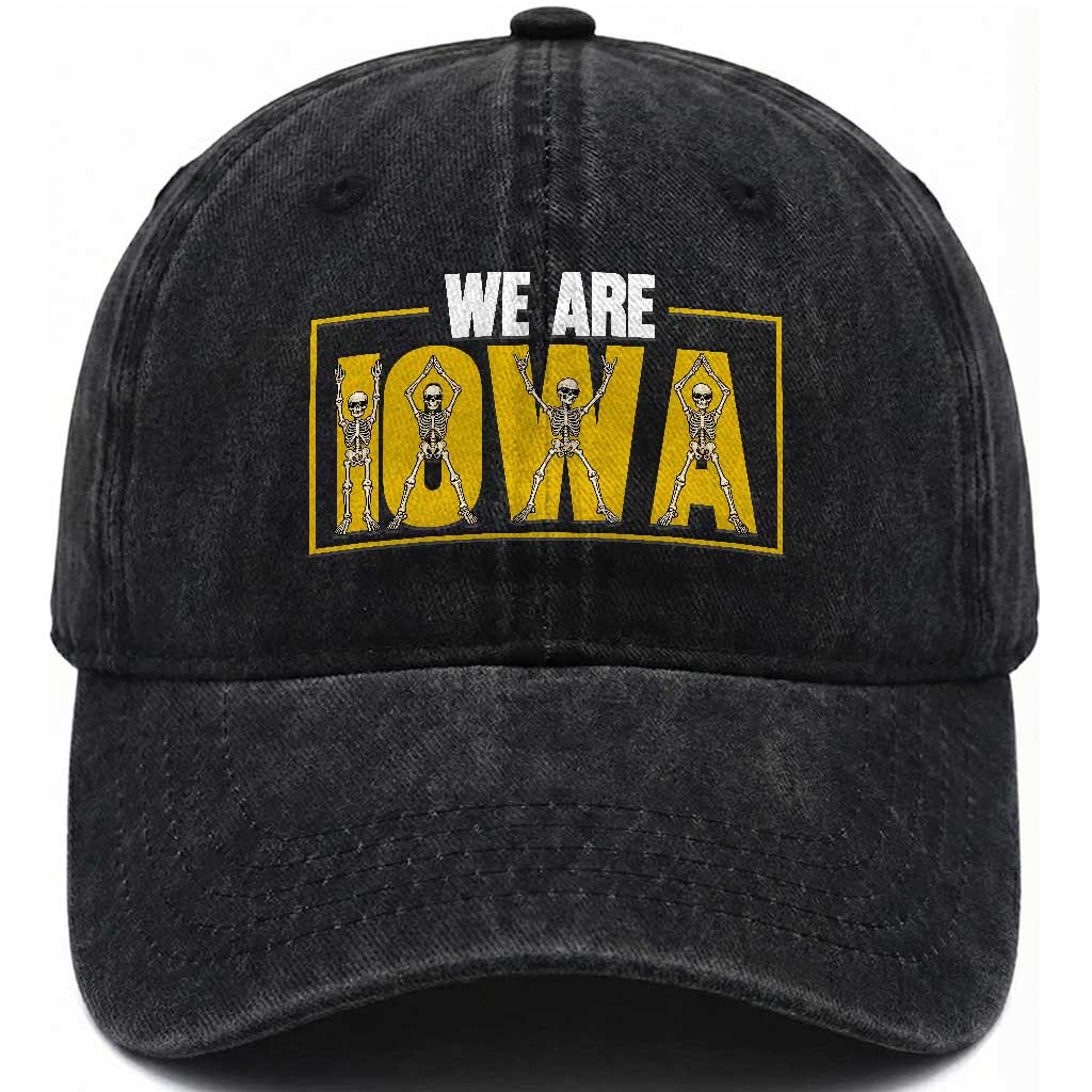 Funny Iowa State Pride Washed Cotton Baseball Cap Halloween Dancing Skeletons