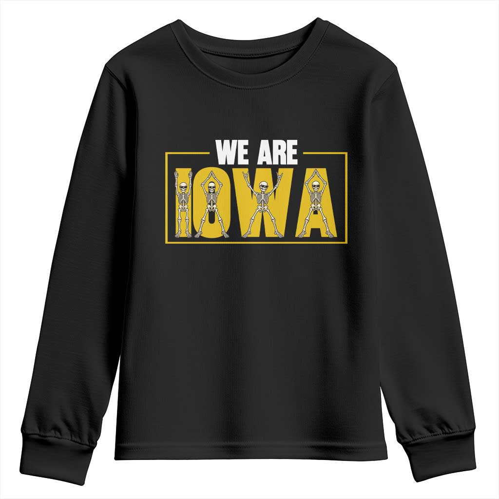 Funny Iowa State Pride Youth Sweatshirt Halloween Dancing Skeletons
