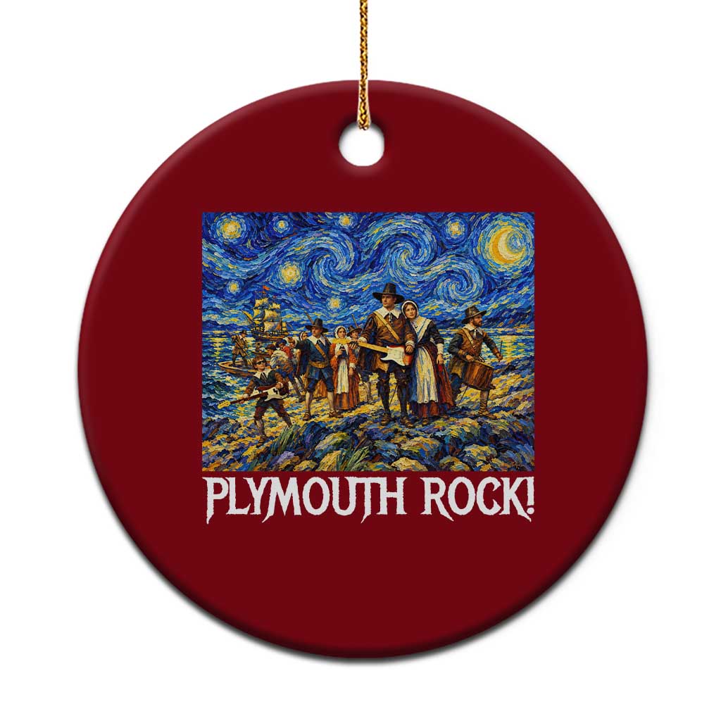 Funny Thanksgiving Plymouth Rock Ceramic Ornament Pilgrims Playing Electric Guitar Starry Night Inspired