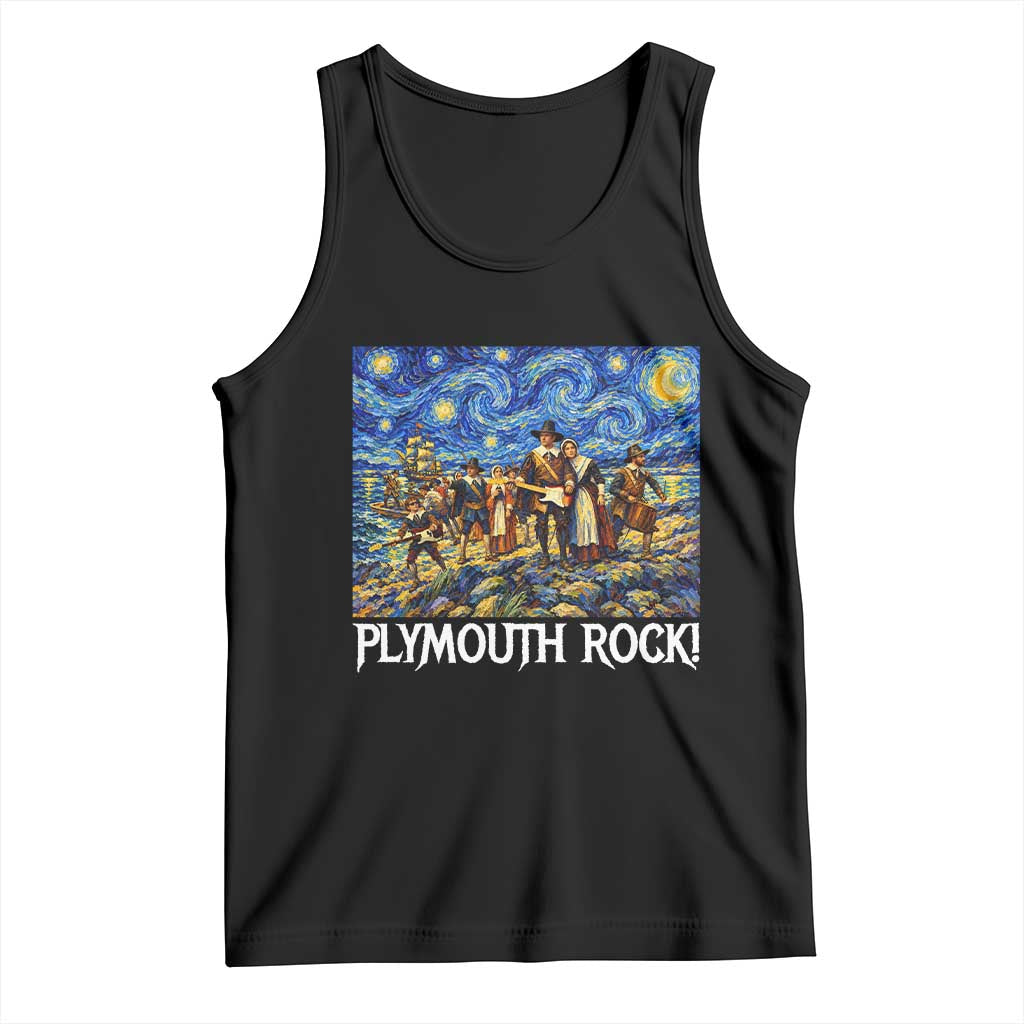 Funny Thanksgiving Plymouth Rock Tank Top Pilgrims Playing Electric Guitar Starry Night Inspired