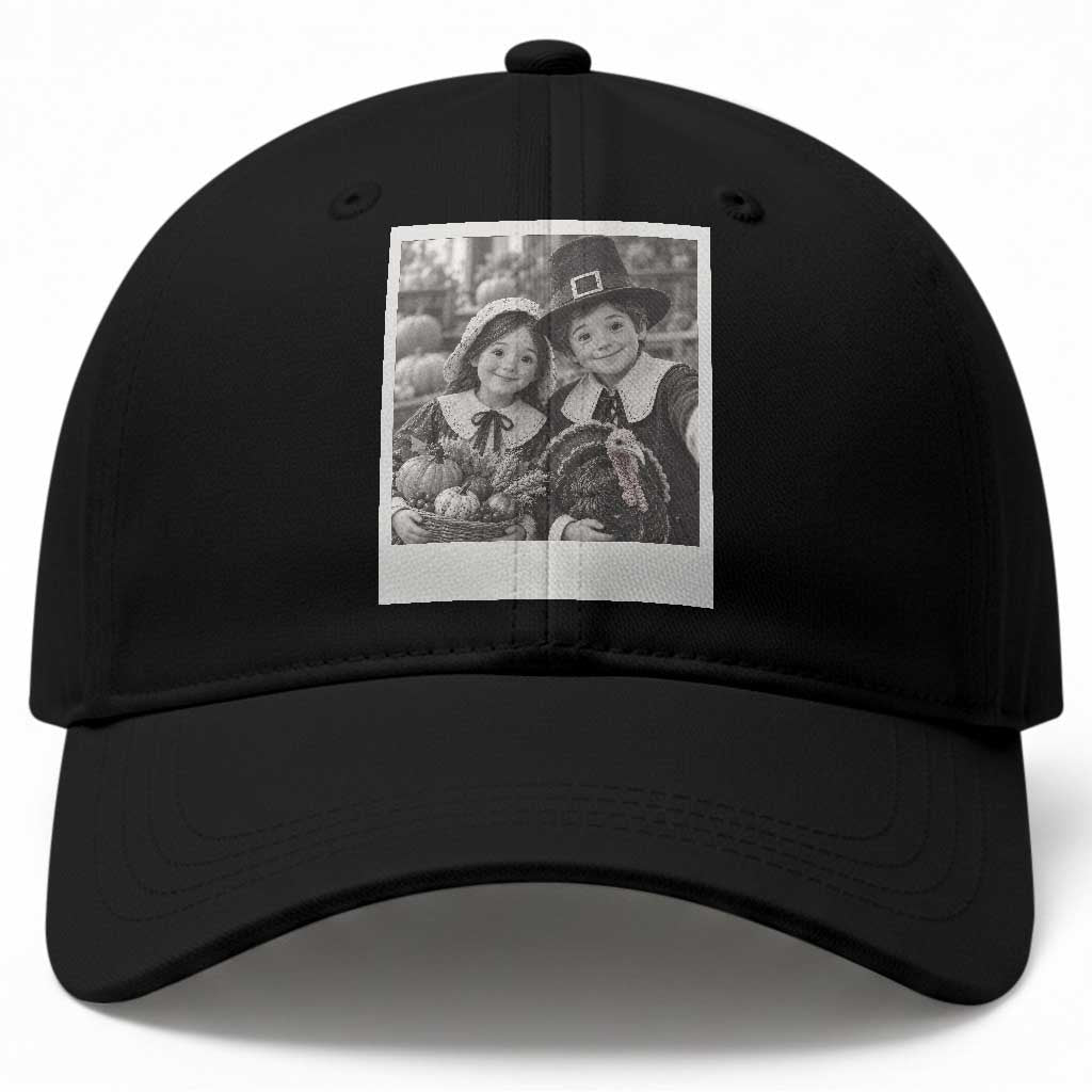 Cute Pilgrim Kids Thanksgiving Baseball Cap Selfie Autumn Harvest Turkey Photo