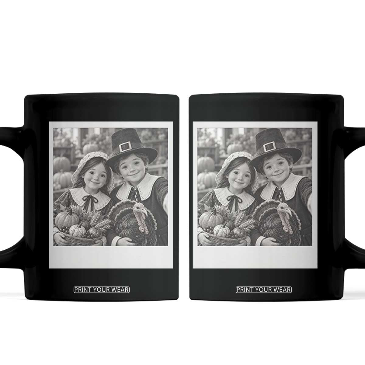 Cute Pilgrim Kids Thanksgiving Coffee Mug Selfie Autumn Harvest Turkey Photo