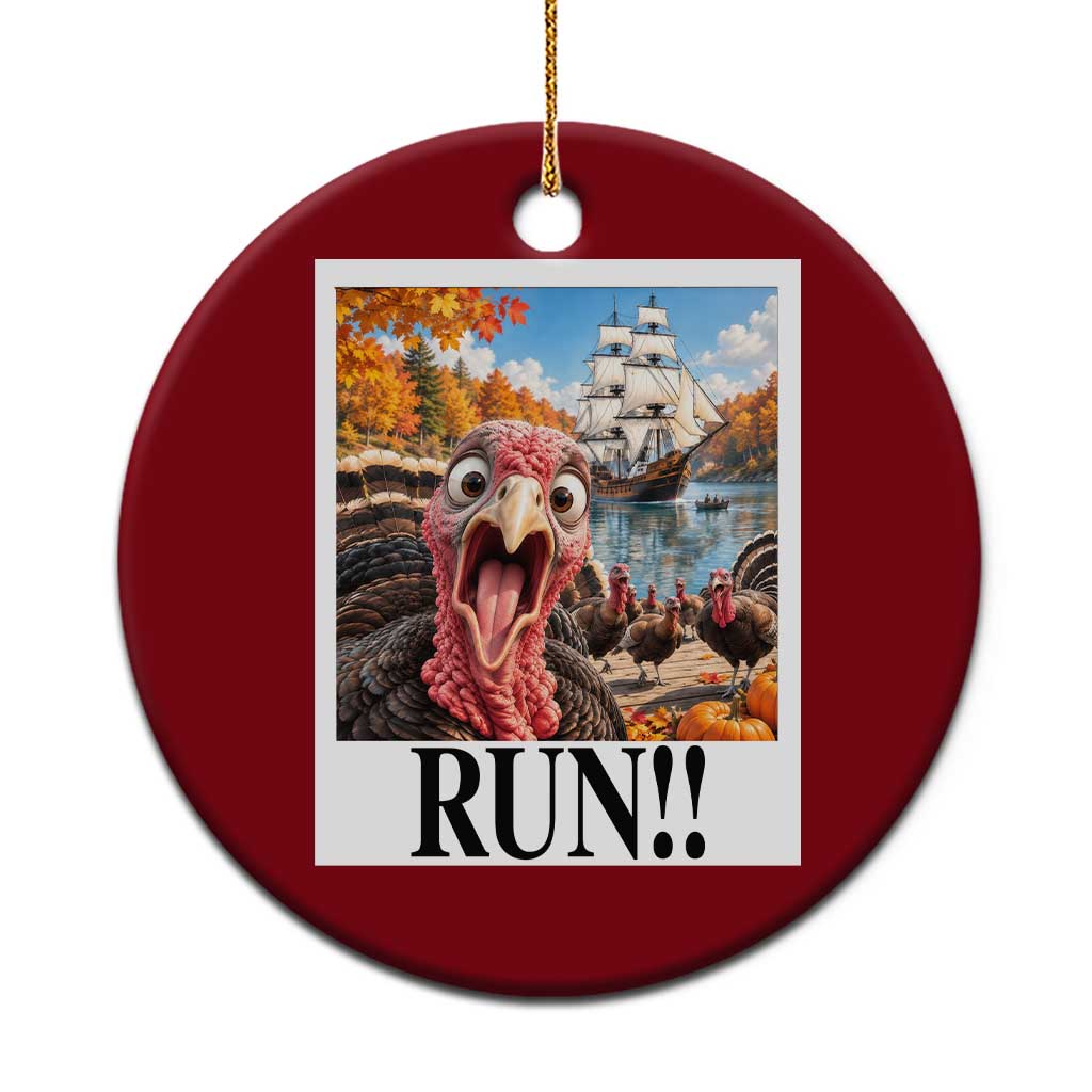 Funny Thanksgiving Turkeys Ceramic Ornament Running From Mayflower Pilgrims Holiday Humor