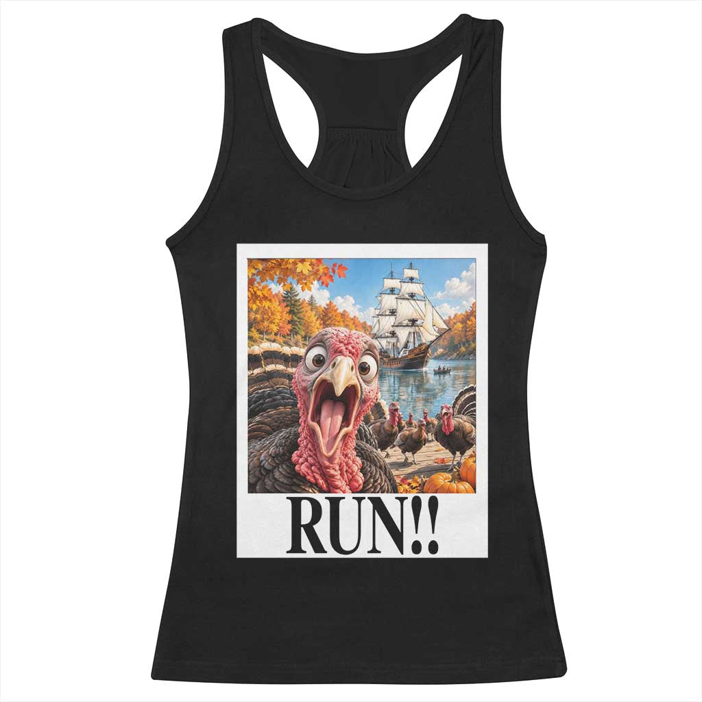 Funny Thanksgiving Turkeys Racerback Tank Top Running From Mayflower Pilgrims Holiday Humor TS12 Print Your Wear