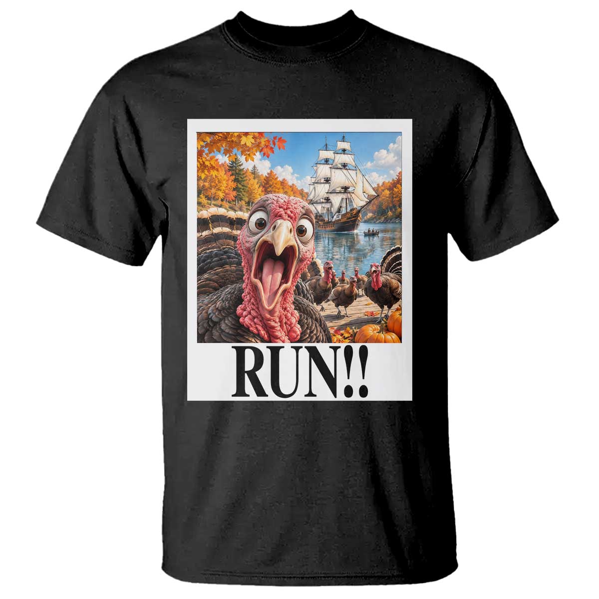 Funny Thanksgiving Turkeys T Shirt Running From Mayflower Pilgrims Holiday Humor