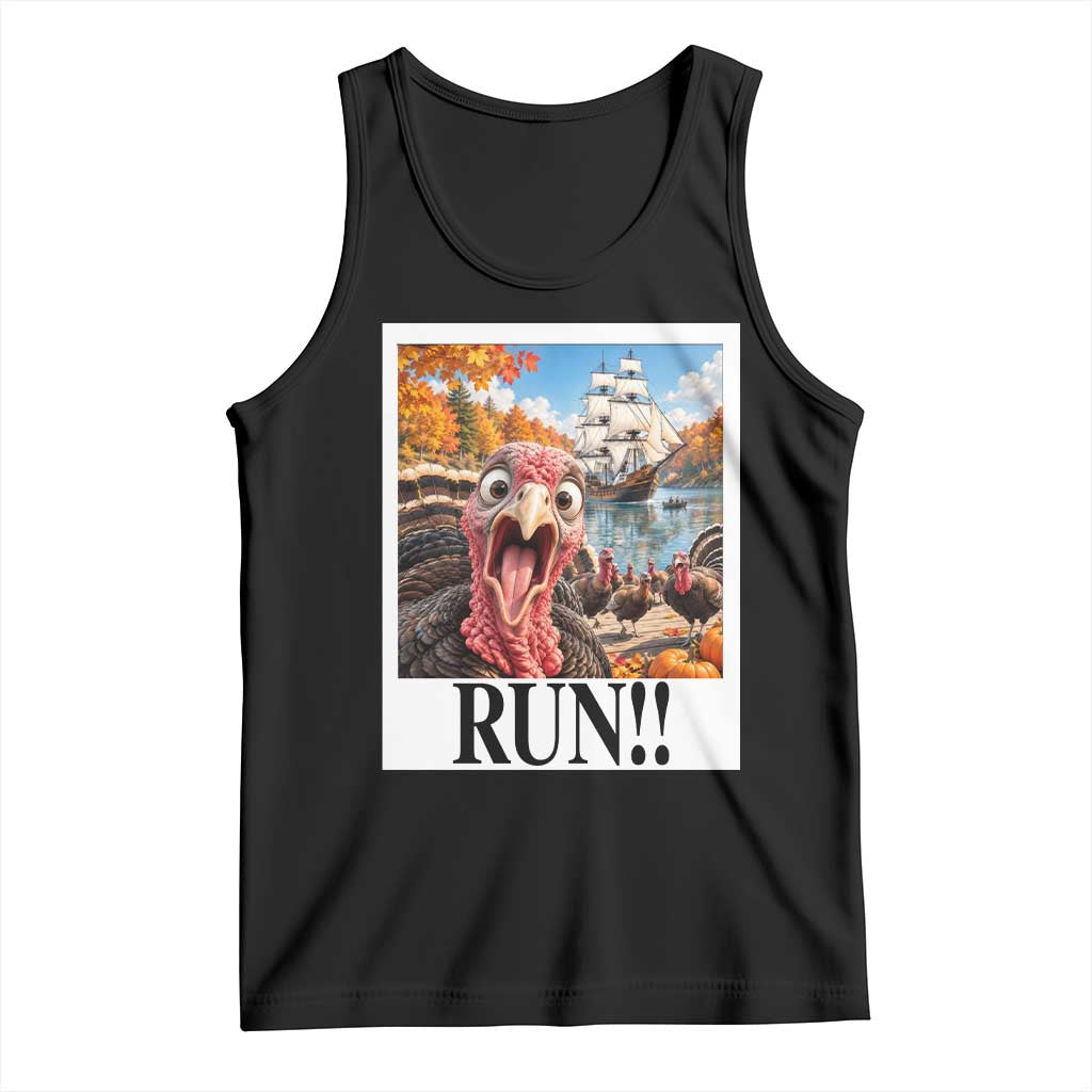 Funny Thanksgiving Turkeys Tank Top Running From Mayflower Pilgrims Holiday Humor