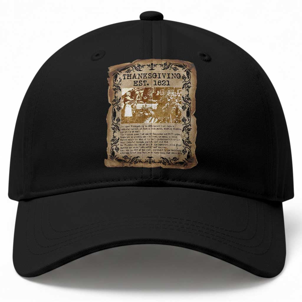 First Thanksgiving Facts Baseball Cap History Vintage Newspaper