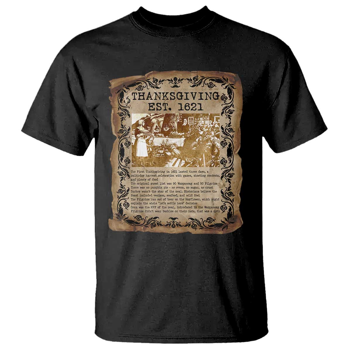 First Thanksgiving Facts T Shirt History Vintage Newspaper