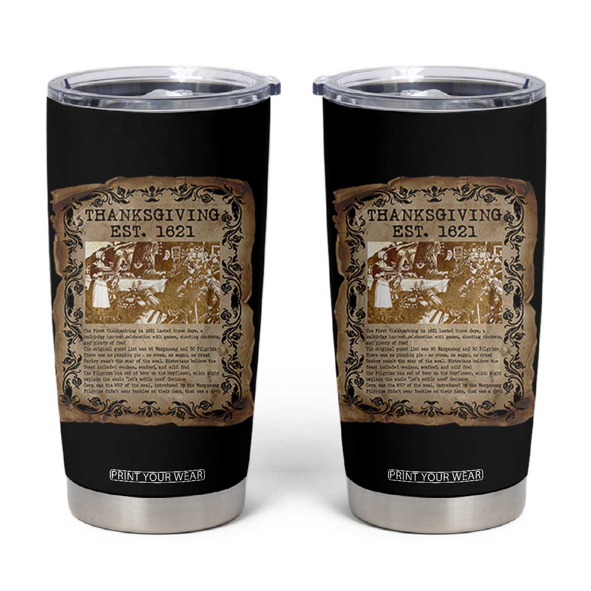 First Thanksgiving Facts Tumbler Cup History Vintage Newspaper