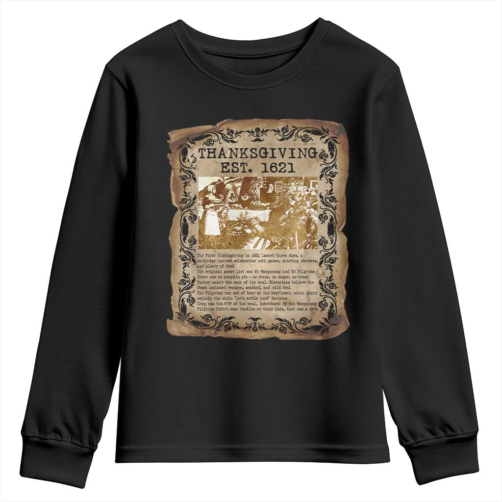 First Thanksgiving Facts Youth Sweatshirt History Vintage Newspaper