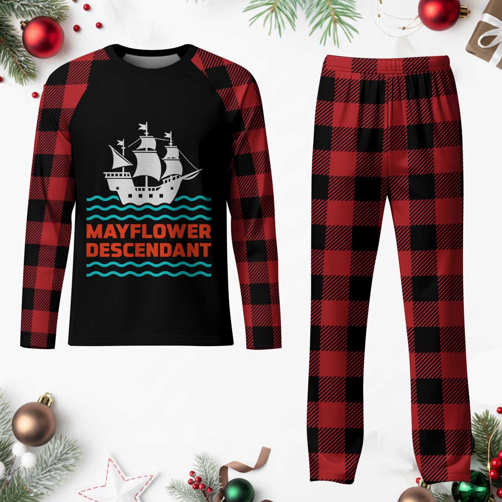 Mayflower Descendant History Plaid Pajama Set 1620 Pilgrim Ship Heritage Pride Graphic