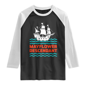 Mayflower Descendant History Raglan Shirt 1620 Pilgrim Ship Heritage Pride Graphic