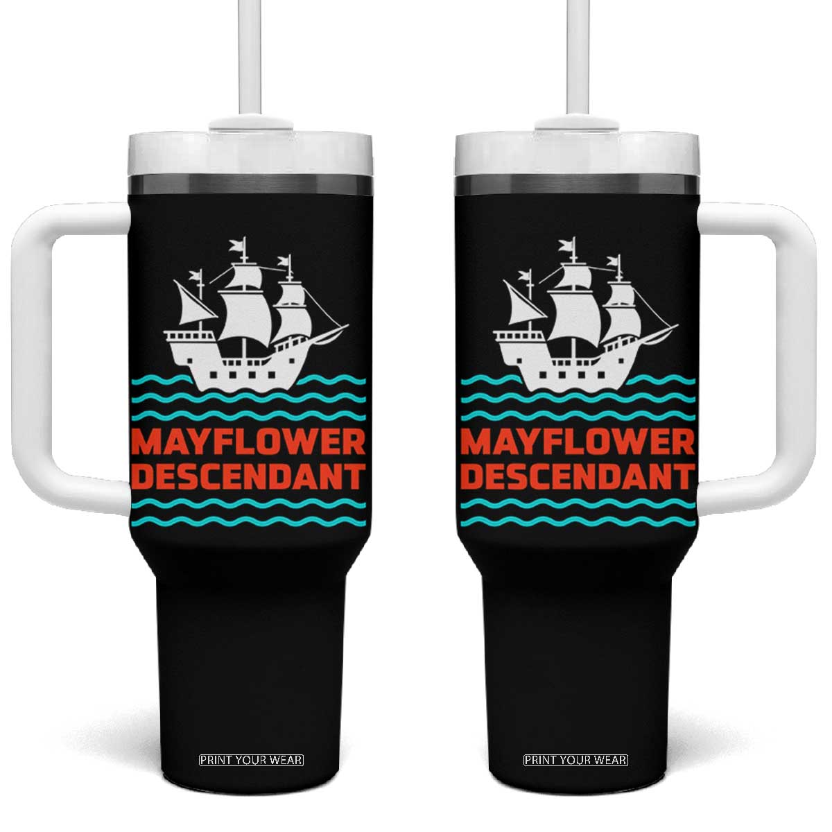 Mayflower Descendant History Tumbler With Handle 1620 Pilgrim Ship Heritage Pride Graphic