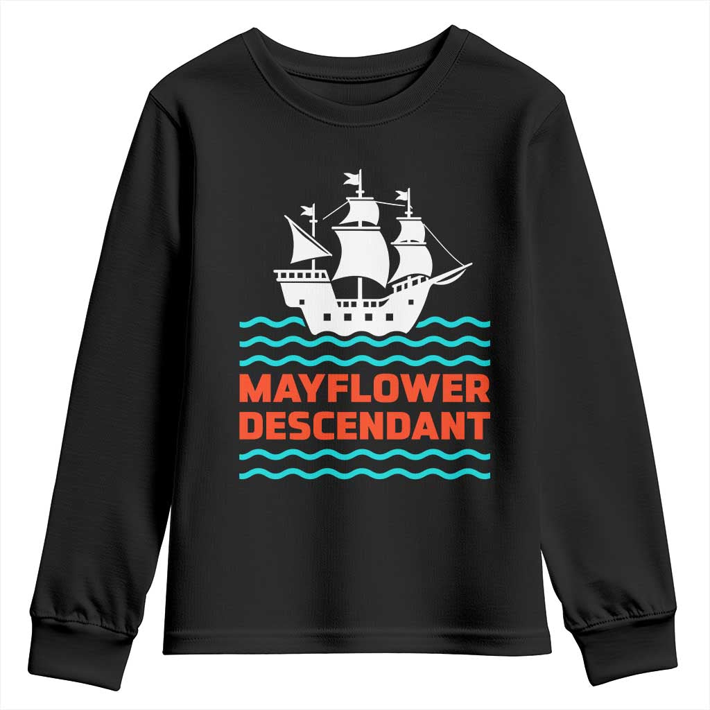 Mayflower Descendant History Youth Sweatshirt 1620 Pilgrim Ship Heritage Pride Graphic