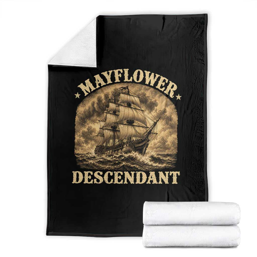 Vintage Mayflower Pilgrim Descendant Throw Blanket 1620 Thanksgiving History Heritage
