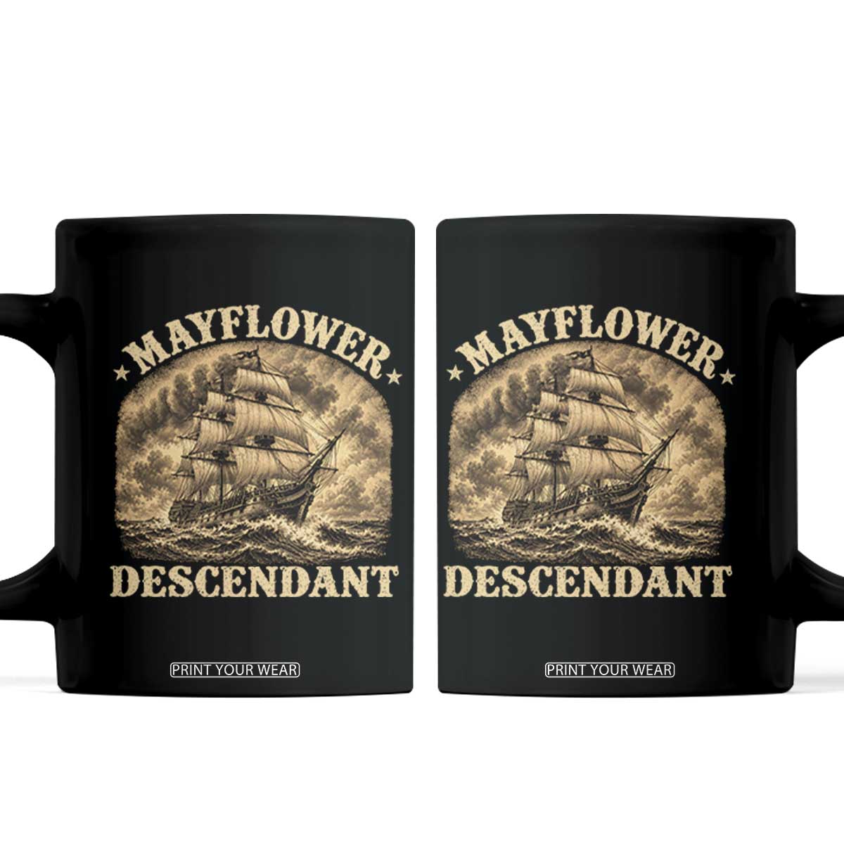 Vintage Mayflower Pilgrim Descendant Coffee Mug 1620 Thanksgiving History Heritage