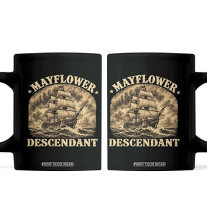 Vintage Mayflower Pilgrim Descendant Coffee Mug 1620 Thanksgiving History Heritage