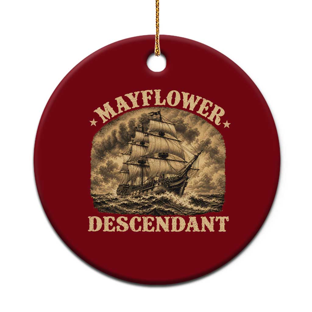 Vintage Mayflower Pilgrim Descendant Ceramic Ornament 1620 Thanksgiving History Heritage