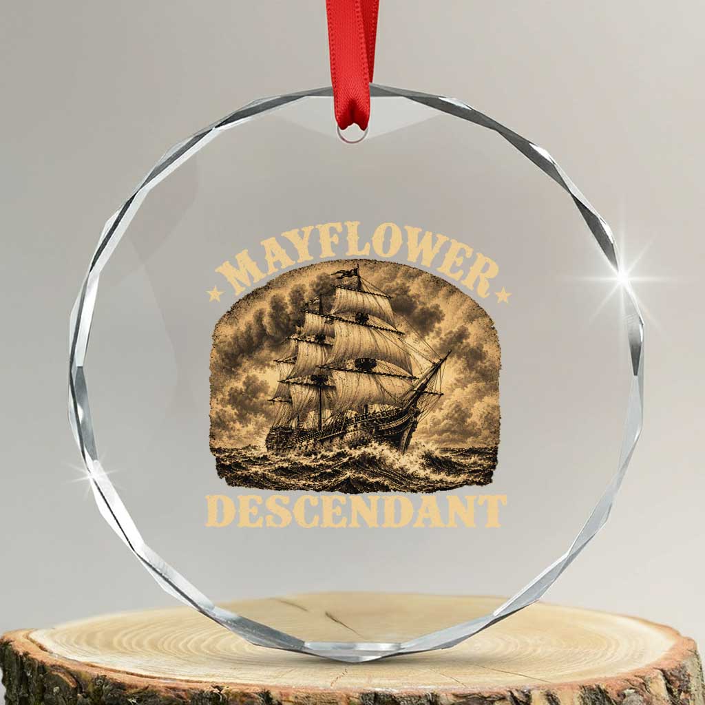 Vintage Mayflower Pilgrim Descendant Crystal Glass Ornament 1620 Thanksgiving History Heritage