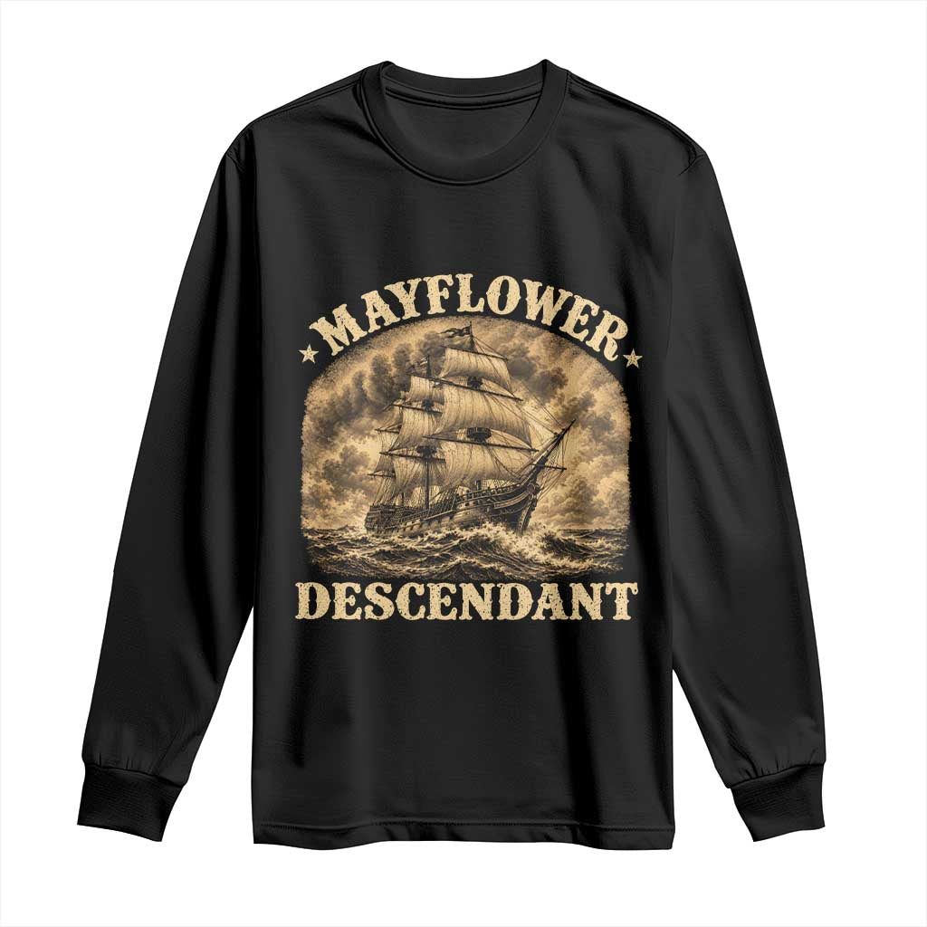 Vintage Mayflower Pilgrim Descendant Long Sleeve Shirt 1620 Thanksgiving History Heritage