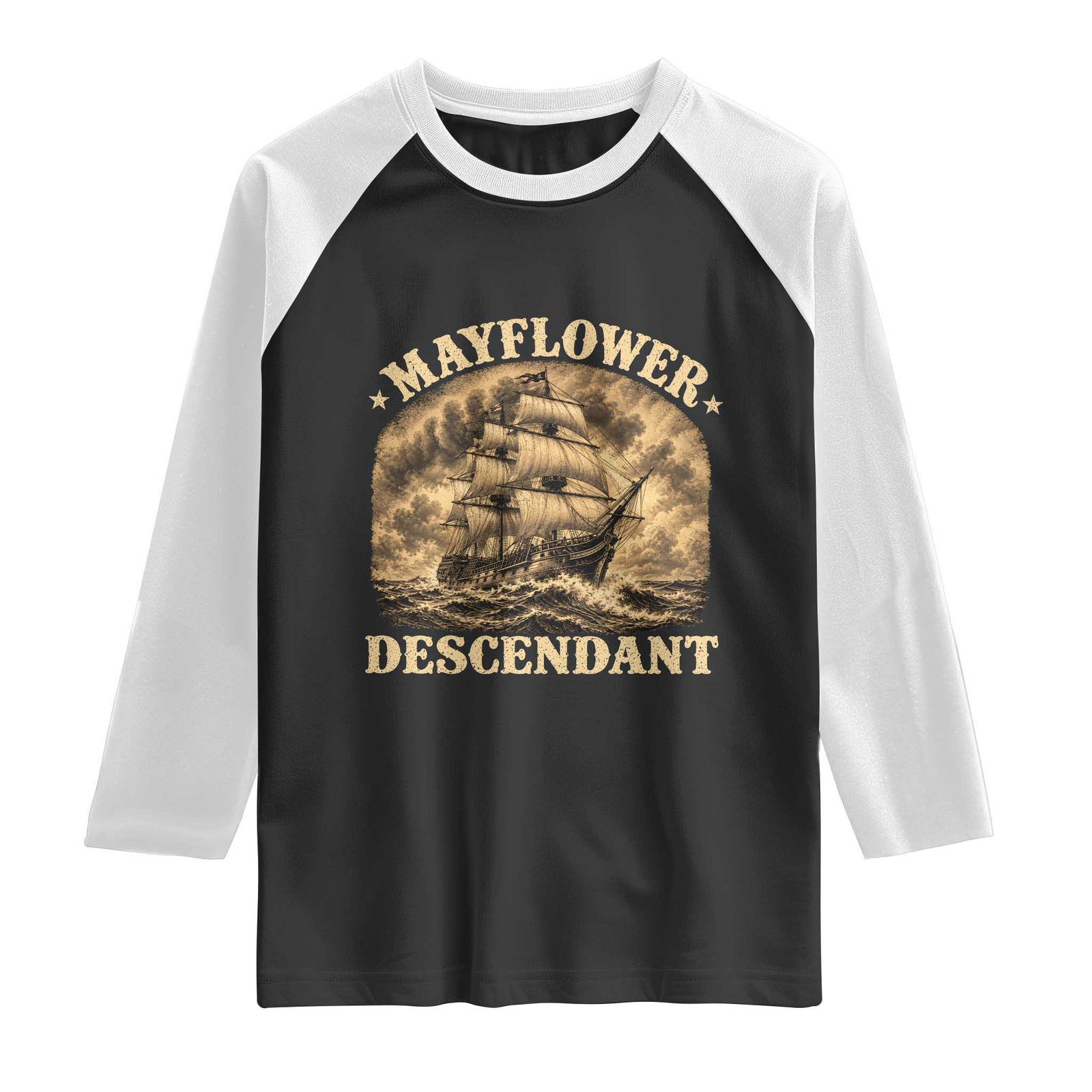 Vintage Mayflower Pilgrim Descendant Raglan Shirt 1620 Thanksgiving History Heritage