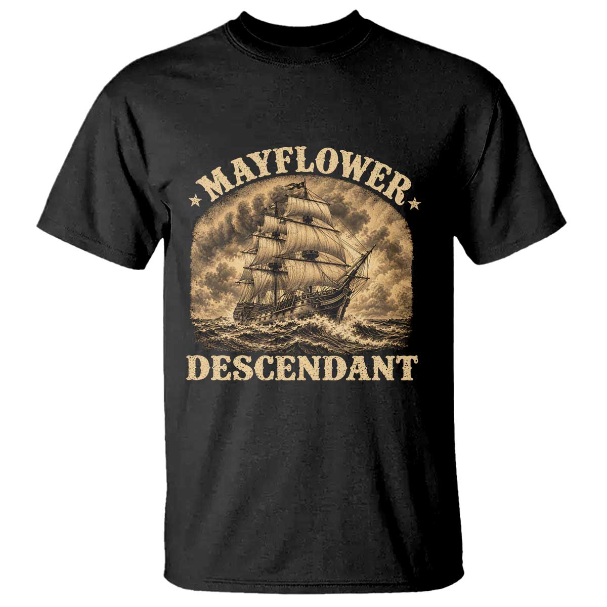 Vintage Mayflower Pilgrim Descendant T Shirt 1620 Thanksgiving History Heritage