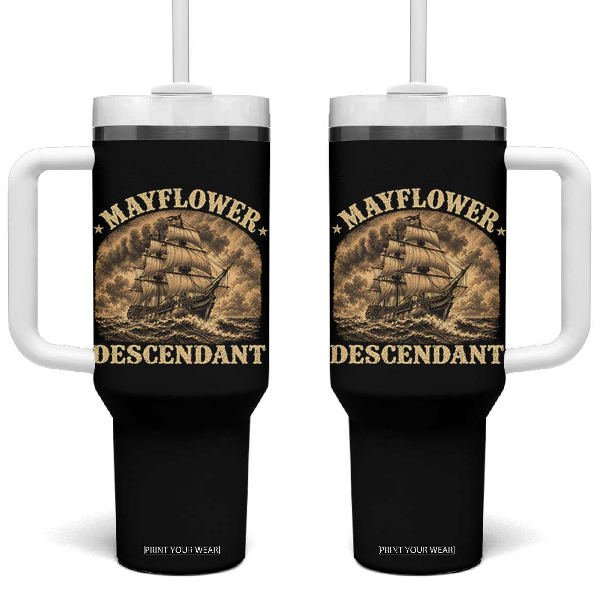 Vintage Mayflower Pilgrim Descendant Tumbler With Handle 1620 Thanksgiving History Heritage