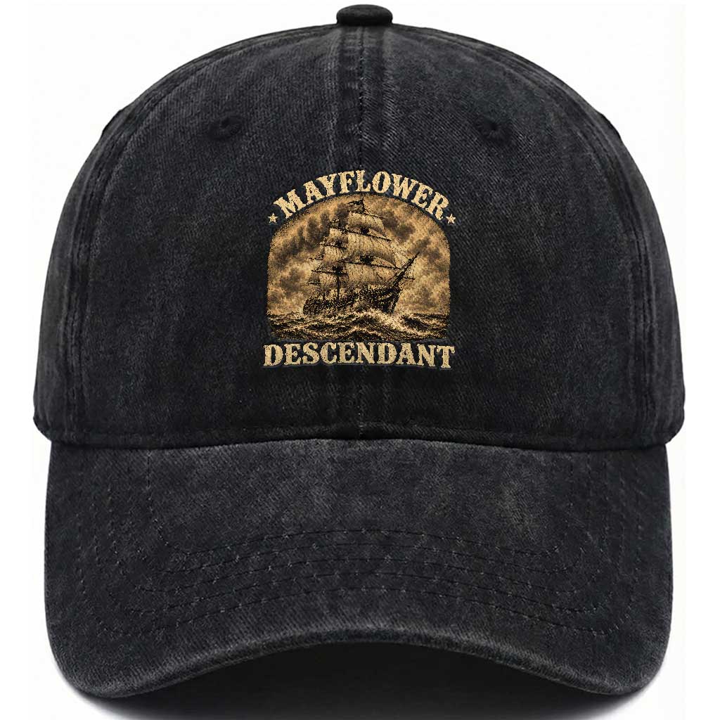 Vintage Mayflower Pilgrim Descendant Washed Cotton Baseball Cap 1620 Thanksgiving History Heritage