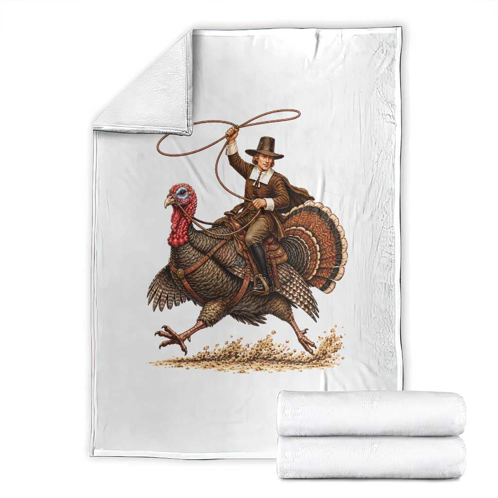 Funny Pilgrim Turkey Rider Throw Blanket Thanksgiving Cowboy Rodeo Graphic