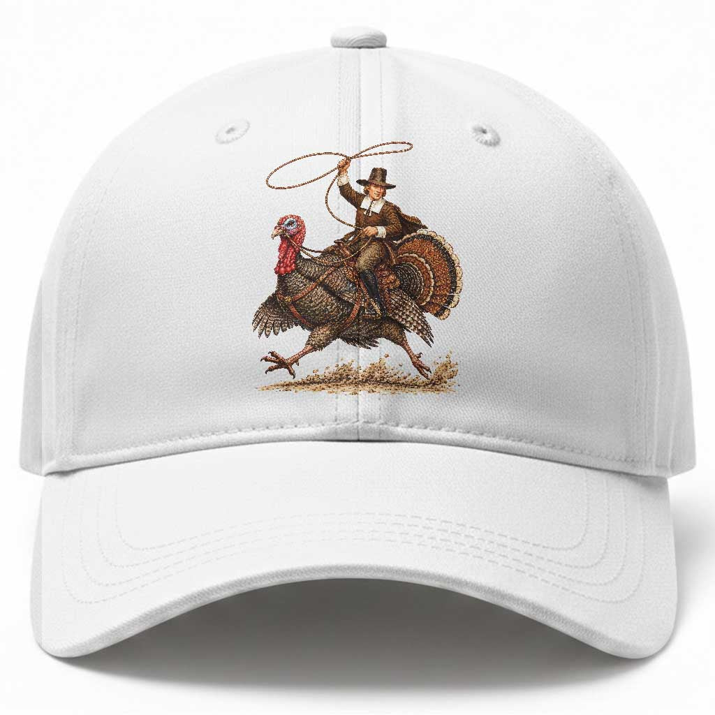 Funny Pilgrim Turkey Rider Baseball Cap Thanksgiving Cowboy Rodeo Graphic