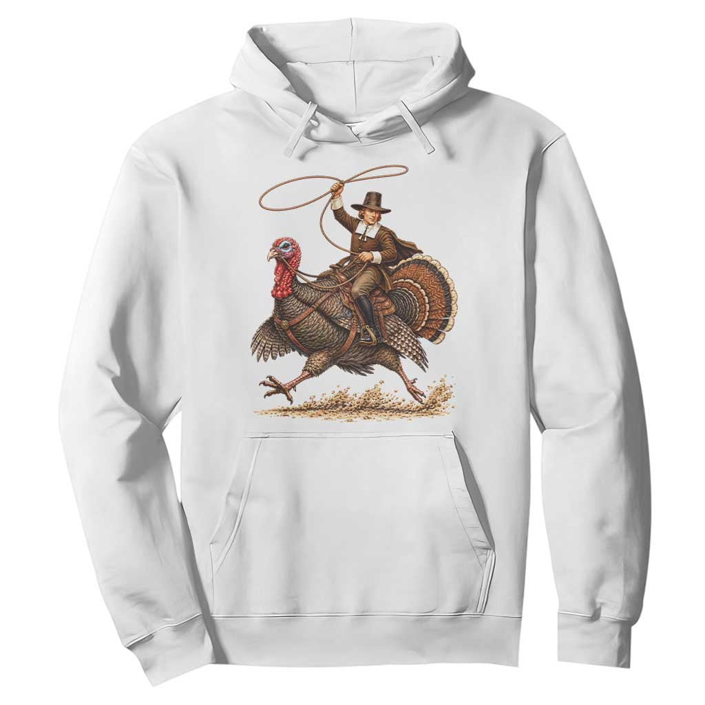Funny Pilgrim Turkey Rider Hoodie Thanksgiving Cowboy Rodeo Graphic