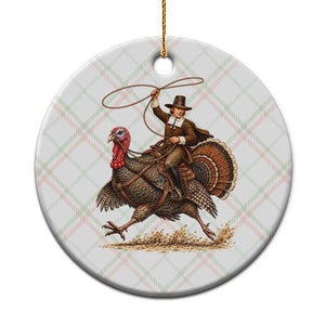 Funny Pilgrim Turkey Rider Ceramic Ornament Thanksgiving Cowboy Rodeo Graphic
